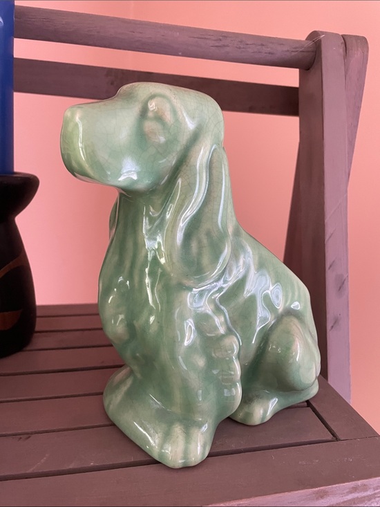 Source Unknown Other - Glossy Green Ceramic Dog Planter